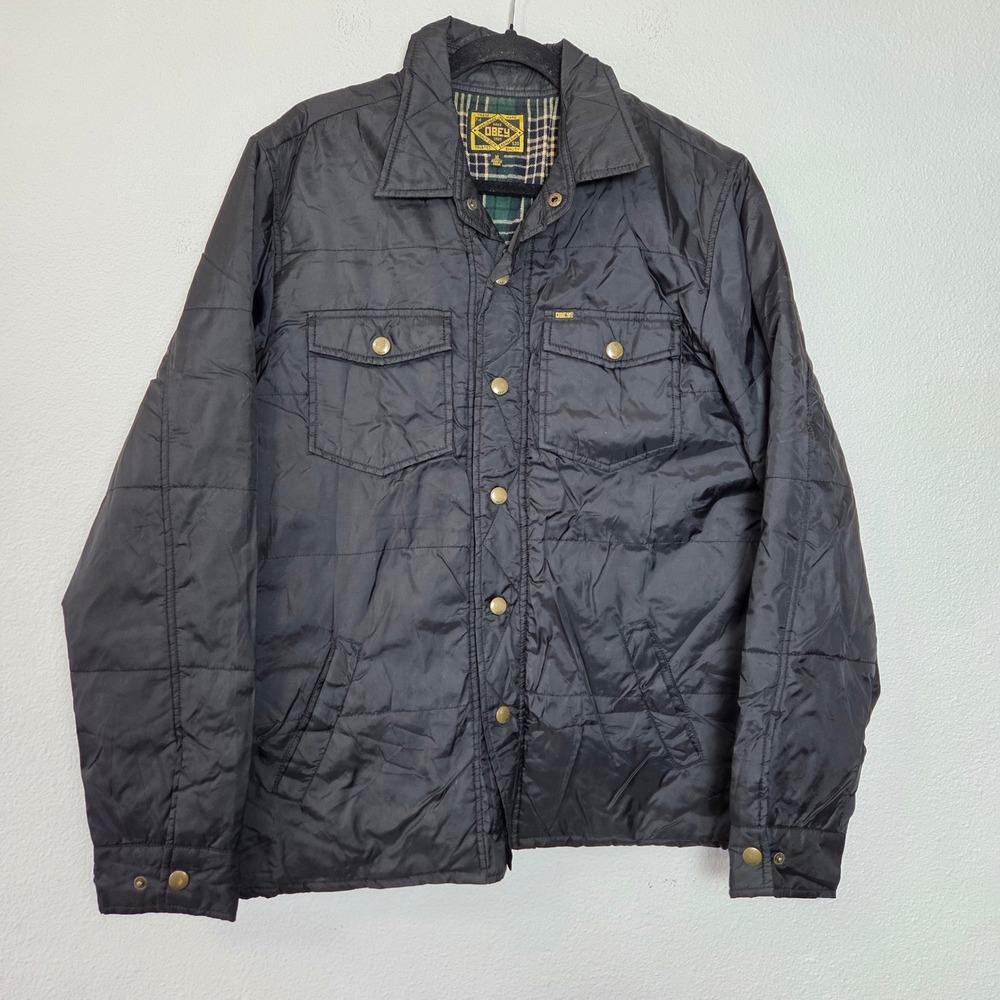 Obey Quilted Workwear Jacket Plaid Lined Snap Front XL - Picture 2 of 7